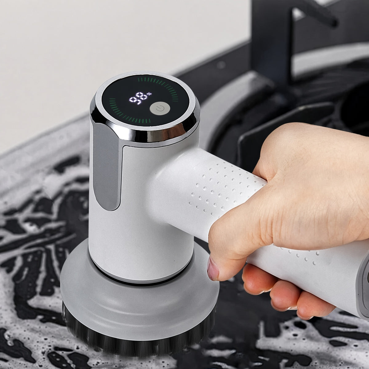 Electric Cleaning Brush with Smart Display for Sinks, Pots, and Tubs